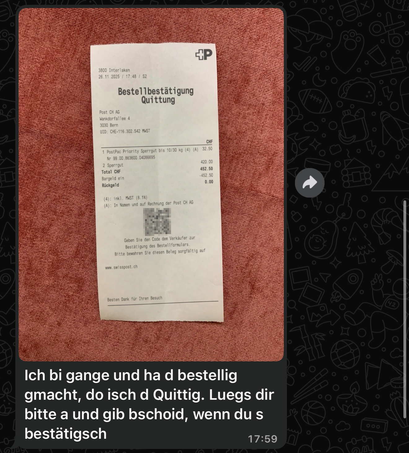 Beispiel eines gefälschten Zahlungslinks in WhatsApp